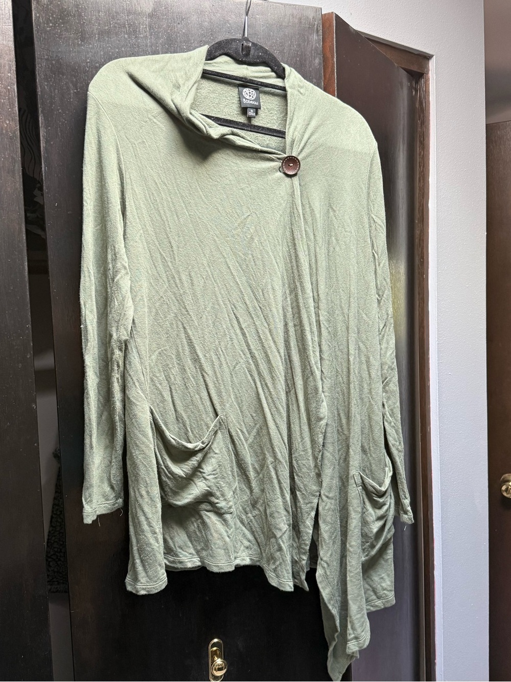 Bobeau Women's Medium One Button Wrap Cardigan - Olive Green